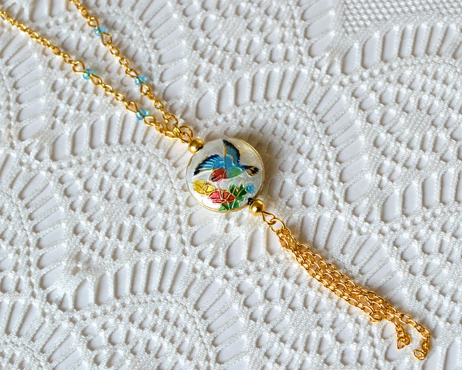 Sale! 50% off! White Cloisonne Bead Necklace 