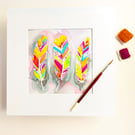 Bright Coloured FEATHERS an original Silk PAINTING