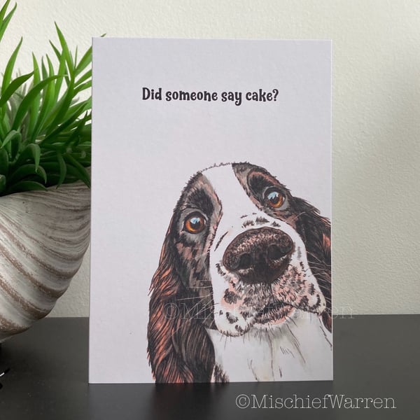 Spaniel Card. Liver white Springer or Working Cocker Spaniel Card. Personalised.