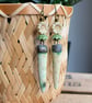 Artisan Ceramic Spike Earrings with Czech Glass Flowers. Cream, Bronze & Green - Image 4