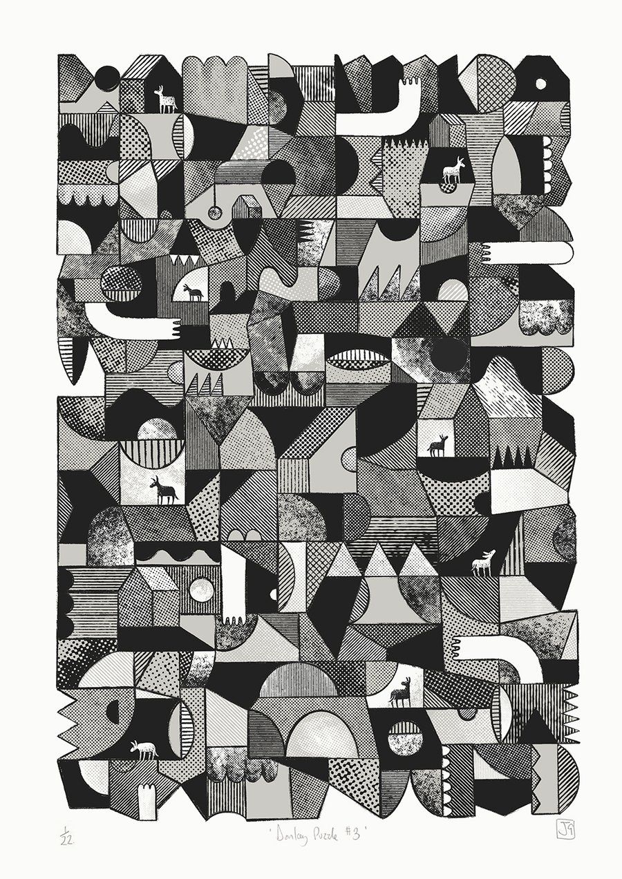 Donkey Puzzle No.3 A2 two-colour screen-print