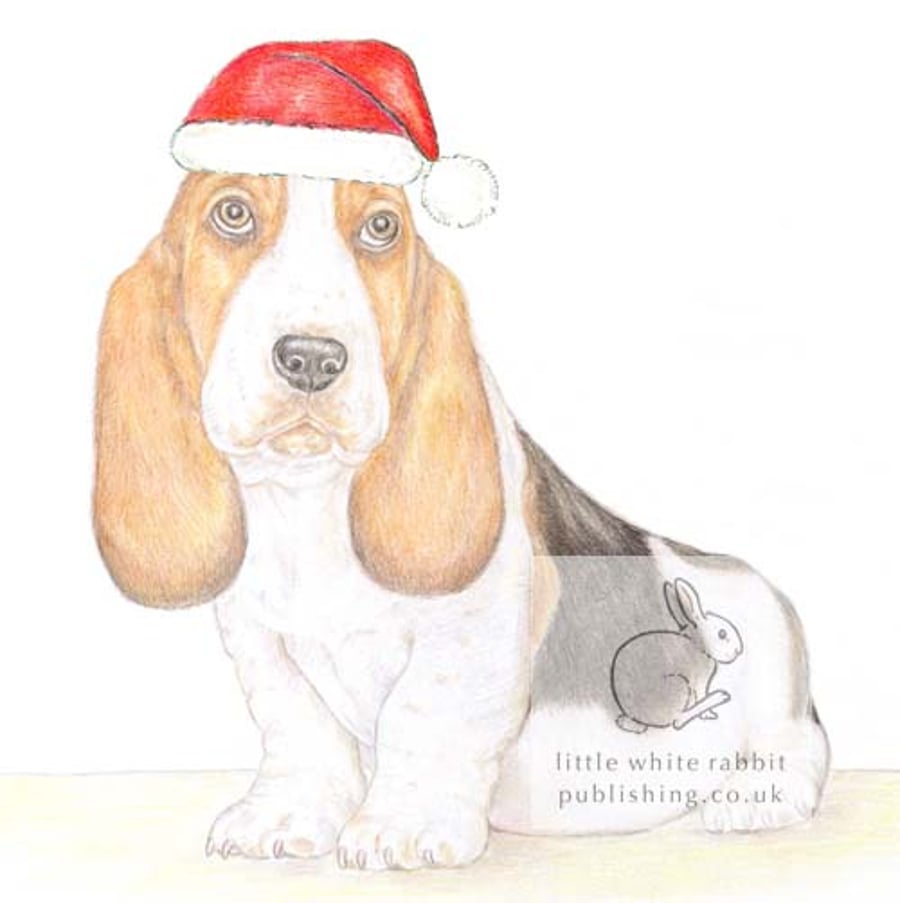 Howard the Basset Hound - Christmas Hat Card