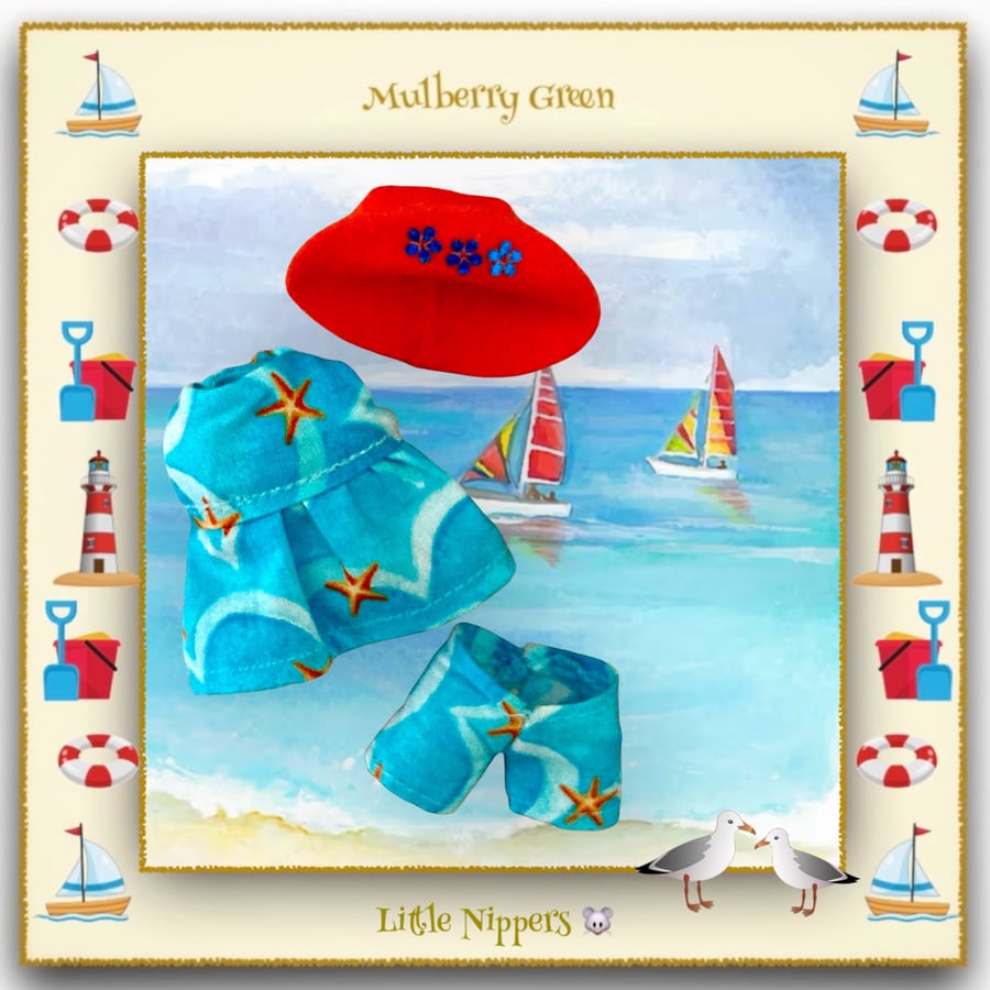 Little Nipper Starfish Print Dress and Matching Shorts and Hat