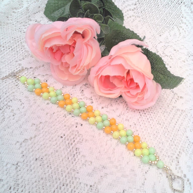 Multi Coloured Glass Bead 3 Strand Bracelet, Christmas Gift, Gift for Her