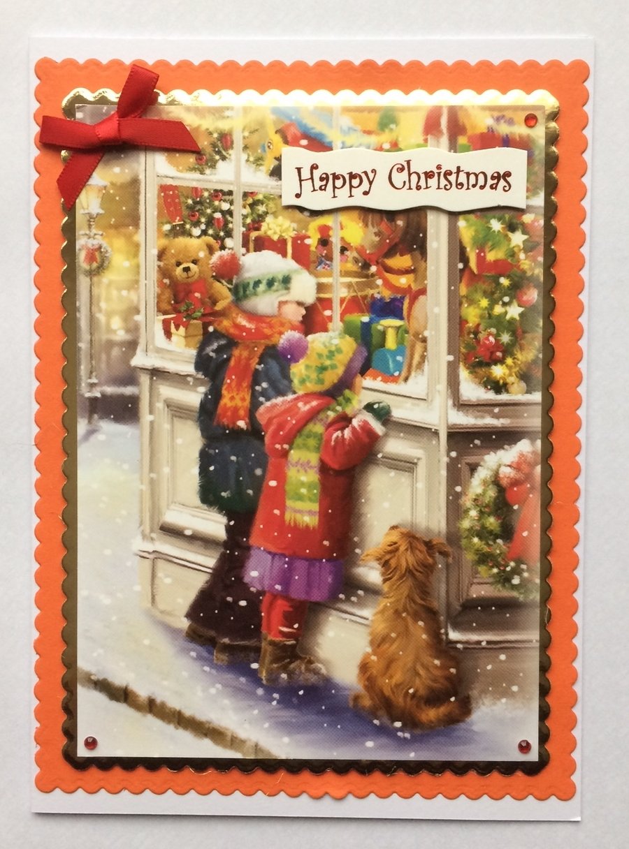 Handmade Christmas Card Vintage Christmas Toyshop Children Gifts Dog