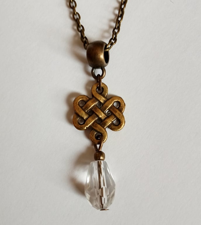 Bronze Clear Crystal Celtic Knot Boho Necklace
