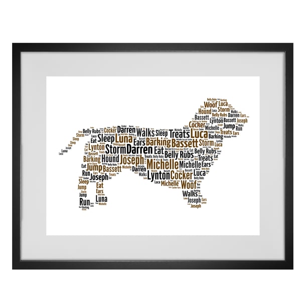 Personalised Basset Hound Dog Design Word Art Gifts 