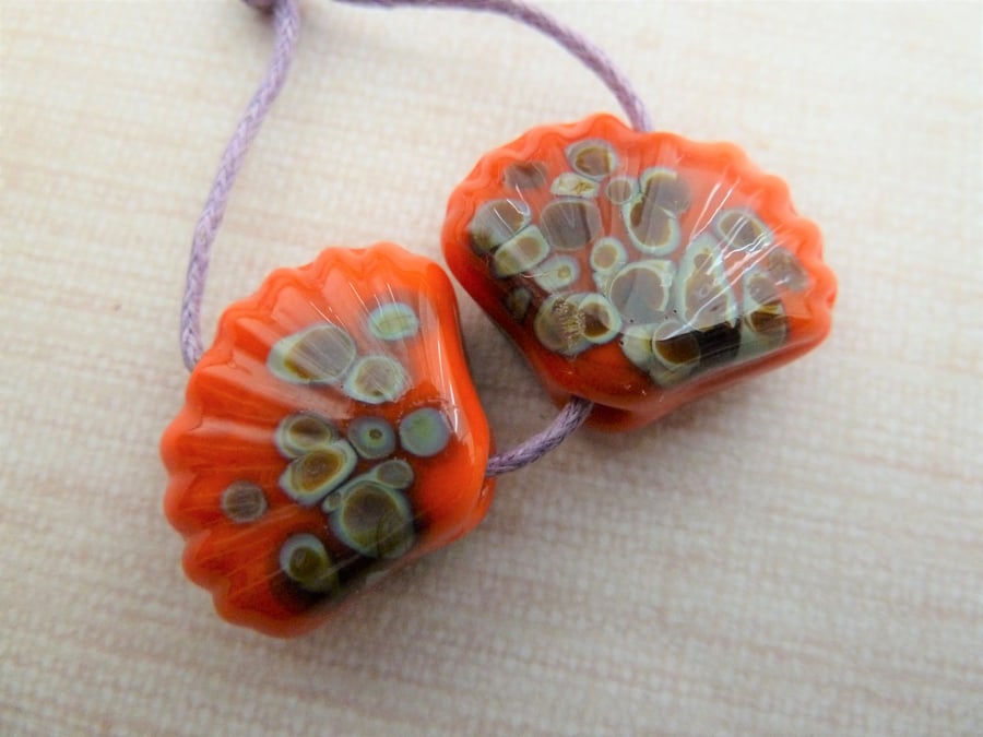 orange raku lampwork glass shells