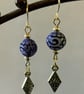 Denim Blue Rustic Earrings With Diamond Metal Charm. - Image 2
