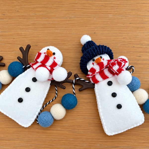 Handmade Christmas Snowman Garland 