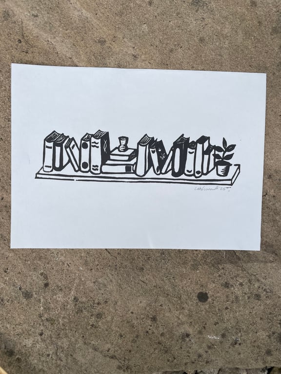 Bookshelf - Mini Lino Print