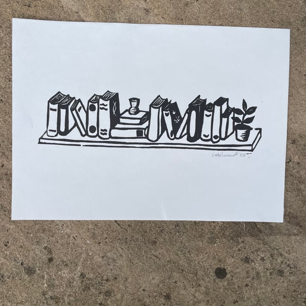 Bookshelf - Mini Lino Print