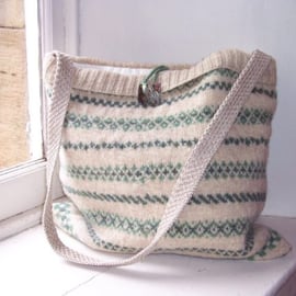 Hand knitted, pure lambswool, shoulder bag in fairisle pattern