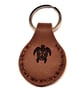 Brown Leather, Hand stitched  Keyring with a small turtle lasered.