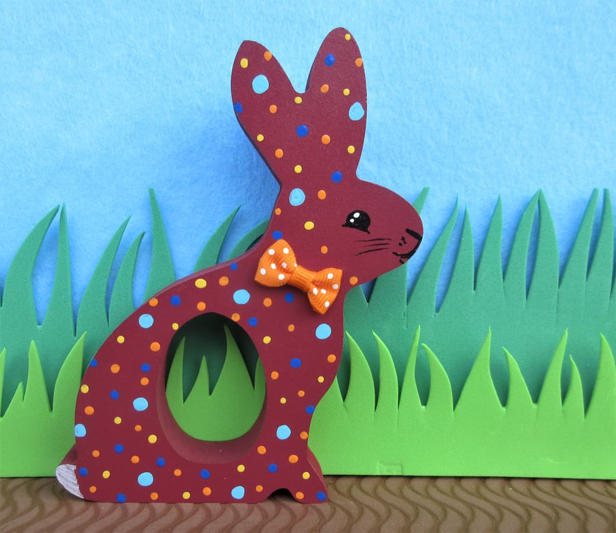 Easter Bunny Chocolate Egg Holder Wooden Hand Painted Gift