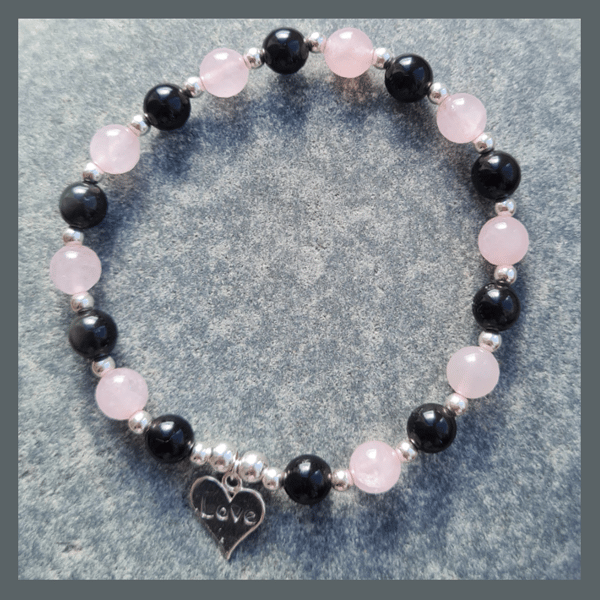 Obsidian and rose quartz bracelet deals