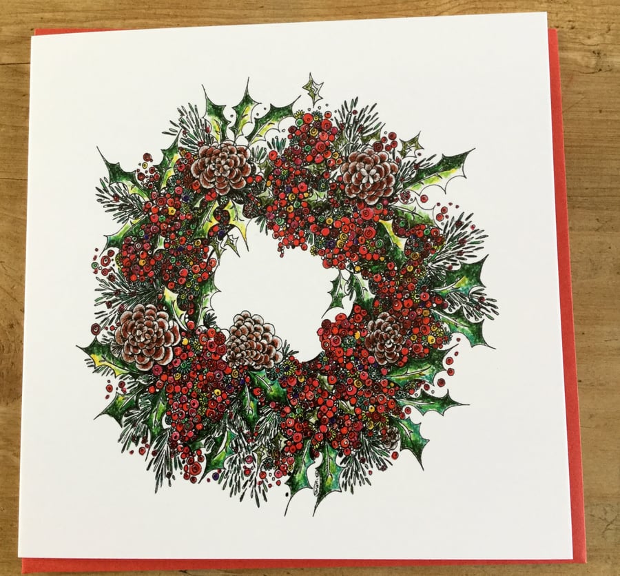 PACK 6 Christmas card pack (2 designs Tree and wreath) 