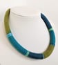 Felted cord necklace - shades of olive, blue and peacock green