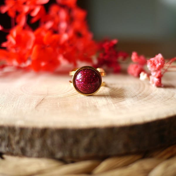 RESERVED LISTING - Deep Pink Sparkly Sylvan Ring - Adjustable - Hypoallergenic