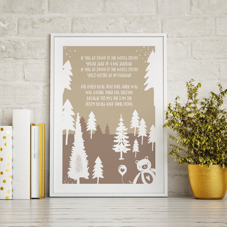 Teddy Bear Picnic Wall Art Print, Nursery Decor, Nursery Rhyme Print