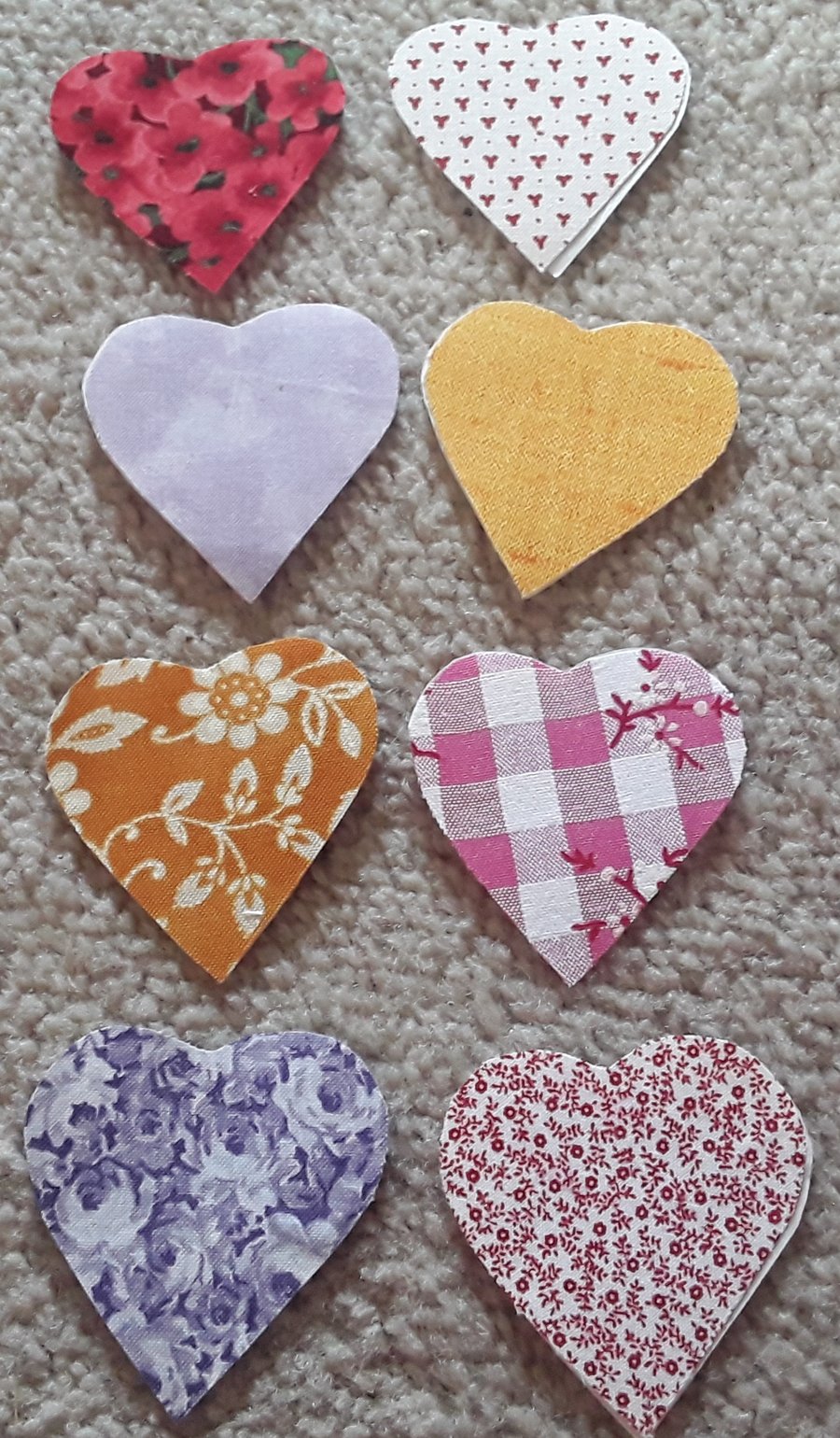 Homemade set of 8 Applique hearts, 100% cotton