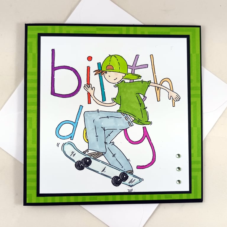 Square kids birthday card - skateboarder