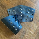 Metallic Black & Silver Antiqued Goatskin Leather Bracers with Spots