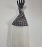 Brown and beige geometric patterned Japanese Knot bag with 28cm tassel trim