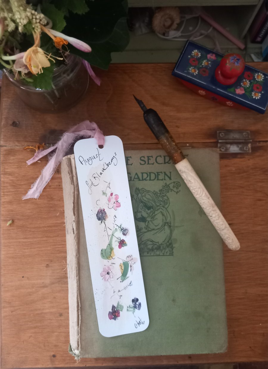Hand drawn and painted botanical bookmark.  A book lovers gift 