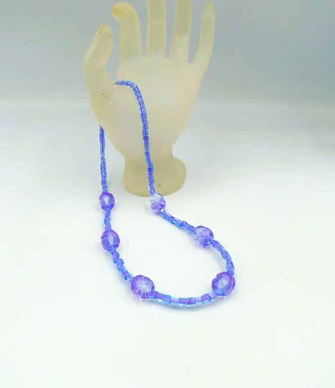 Necklace with lilac and clear twist lampwork handmade glass beads -one of a kind