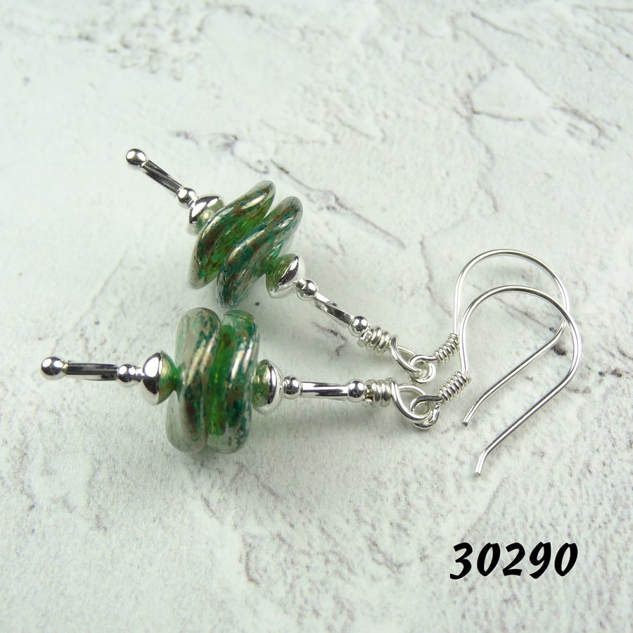 4 colours - Sterling silver wavy glass discs with silver picasso finish earrings