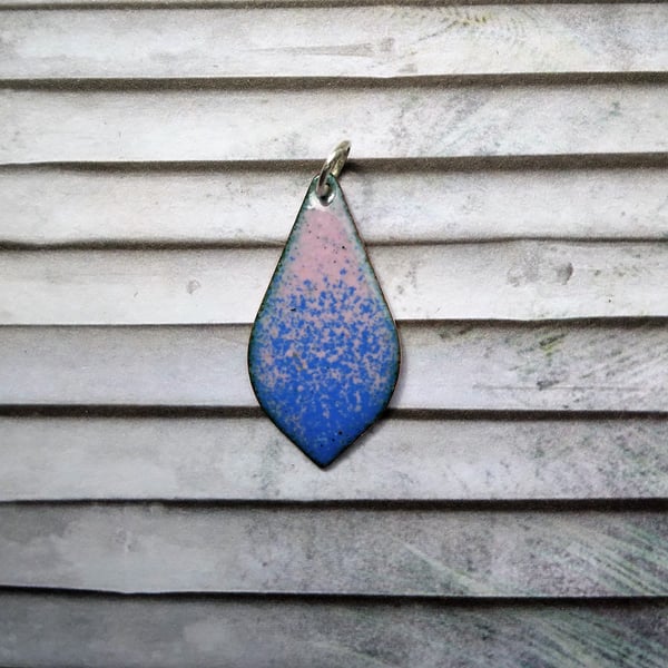 Small, blue and pink teardrop pendant  in enamelled copper 184
