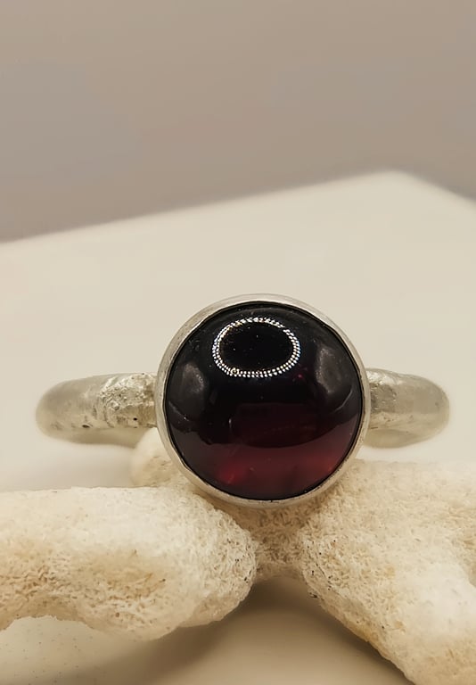 One of a Kind Garnet Cabochon Ring - Size M