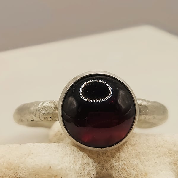 One of a Kind Garnet Cabochon Ring - Size M