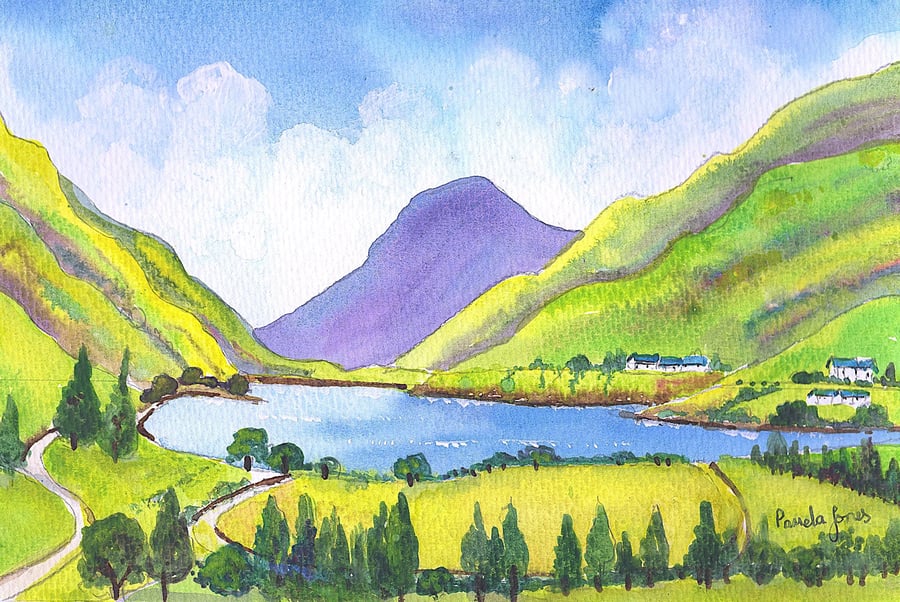 Tal Y llyn Lake, North wales, Original Watercolour in 14 x 11'' Mount