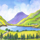 Tal Y llyn Lake, North wales, Original Watercolour in 14 x 11'' Mount