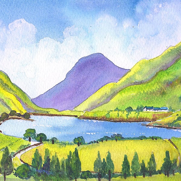 Tal Y llyn Lake, North wales, Original Watercolour in 14 x 11'' Mount