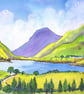 Tal Y llyn Lake, North wales, Original Watercolour in 14 x 11'' Mount