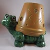 Ceramic Hand Painted Terracotta Flower Herb Plant Pot Green Turtle Tortoise.