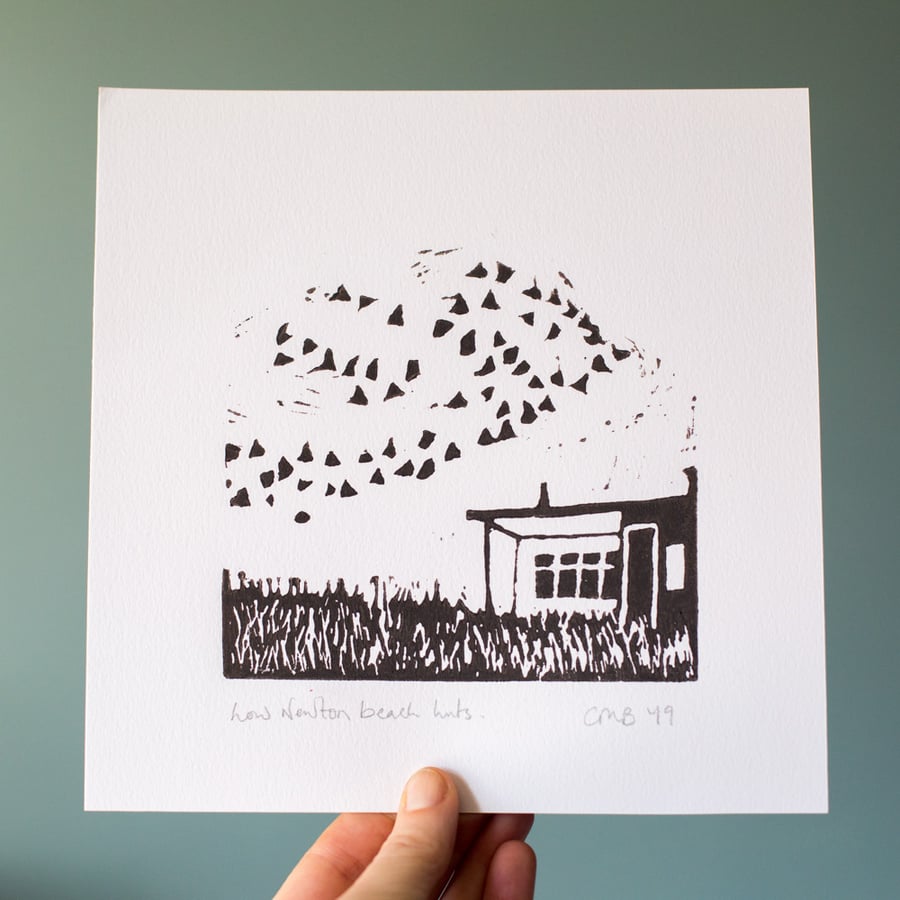 Northumberland Beach Hut - Original Lino Print