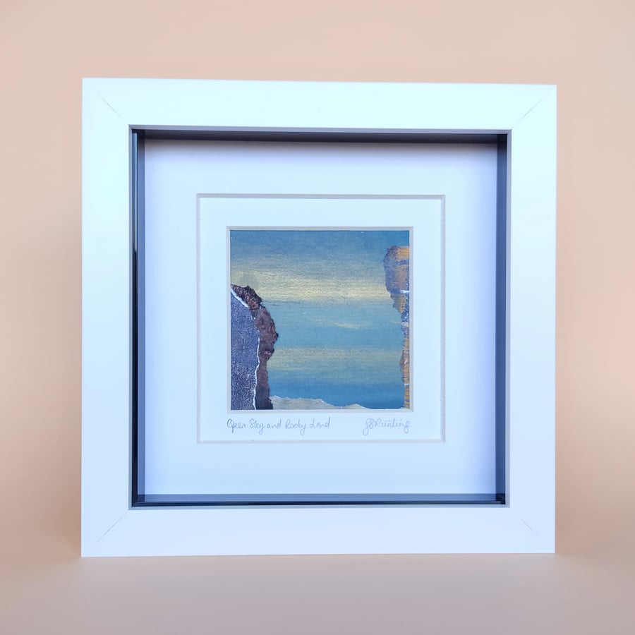 "Open Sky and Rocky Land". Square frame original abstract landscape. Wall art.