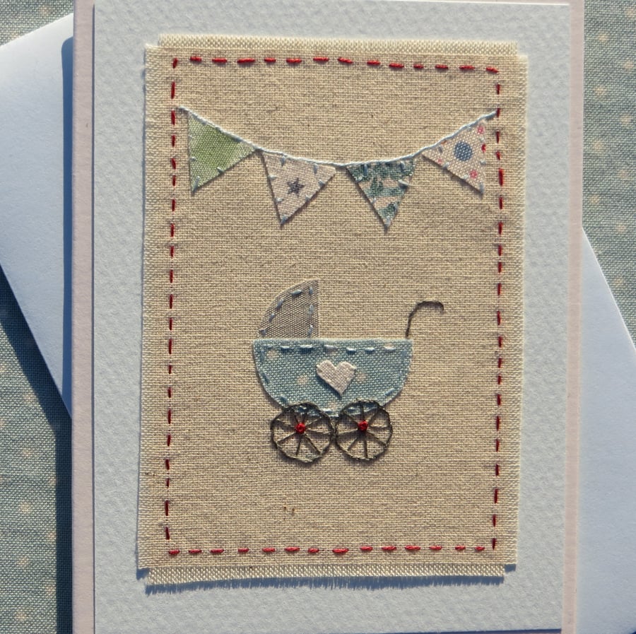 Hand-stitched new baby card, detailed, a card to keep, other designs available