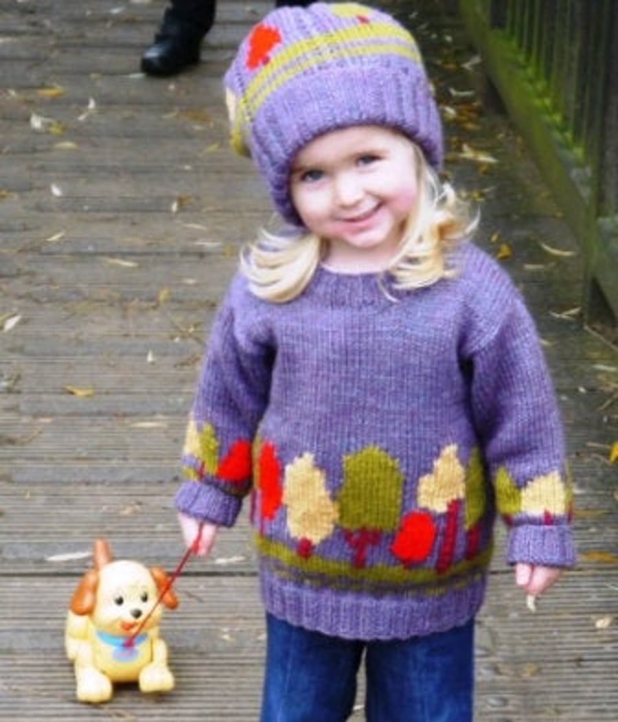 Child's Sweater and Hat - Trees Knitting Pattern.  Digital Pattern
