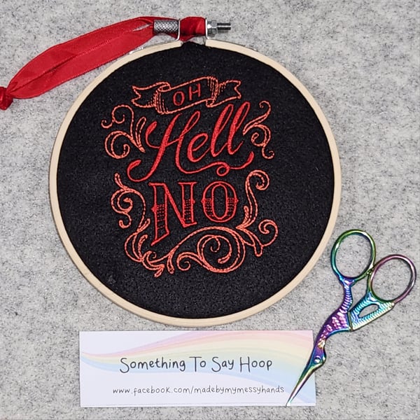 Embroidered Hanging Hoop Wall Art Quote - Oh Hell No