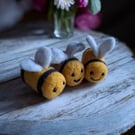 set of 3 handmade needle felted bee decoration