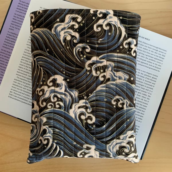 Oriental Waves Design Quilted Fabric Book Sleeve - Hardback Size