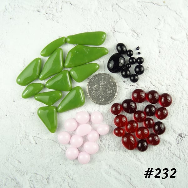 25g pink green black art glass cabochons, for jewellery making, crafting (232)