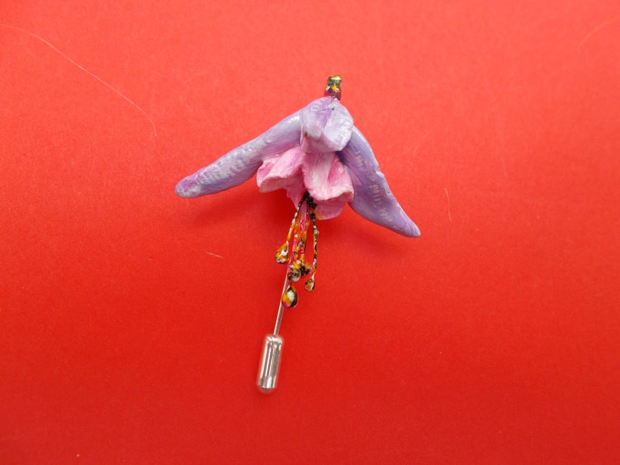 PINK & MAUVE FUCHSIA PIN,Brooch,Wedding Corsage,Lapel Pin,HANDMADE,HAND PAINTED 
