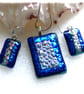 Dichroic Glass 122 Pendant Earring Set Teal Silver Plated Chain - Image 4