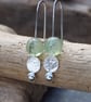 Earrings, Prehnite and hammered silver disc drop earrings, recycled silver, ARC - Image 9